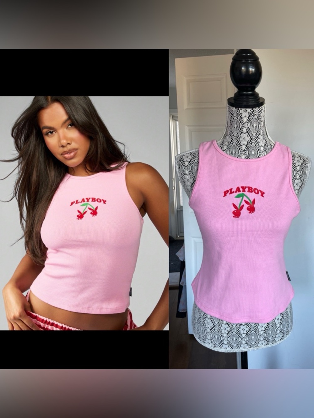 Playboy X Missguided Y2K Retro Cutesy Baby Tee Shirt Crop Top Barbie Pink. Large